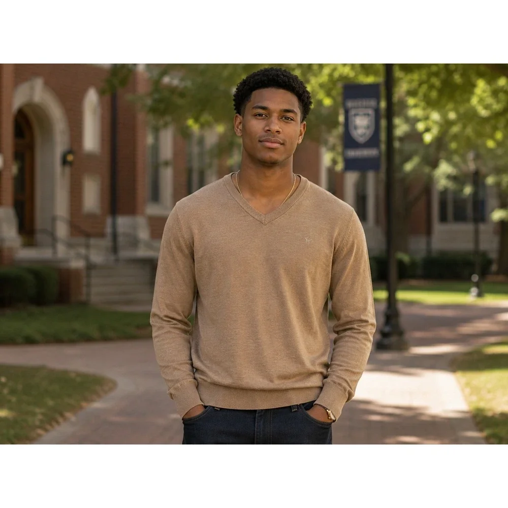 Brooks‎ Brothers Mens XXL Merino Wool V-Neck Sweater Camel Tan Italian Yarn